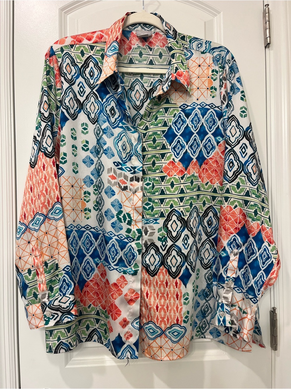 Chicos Patterned Multicolor Button-Up Top Lightweight Fun Colorful Sz 3 or XL